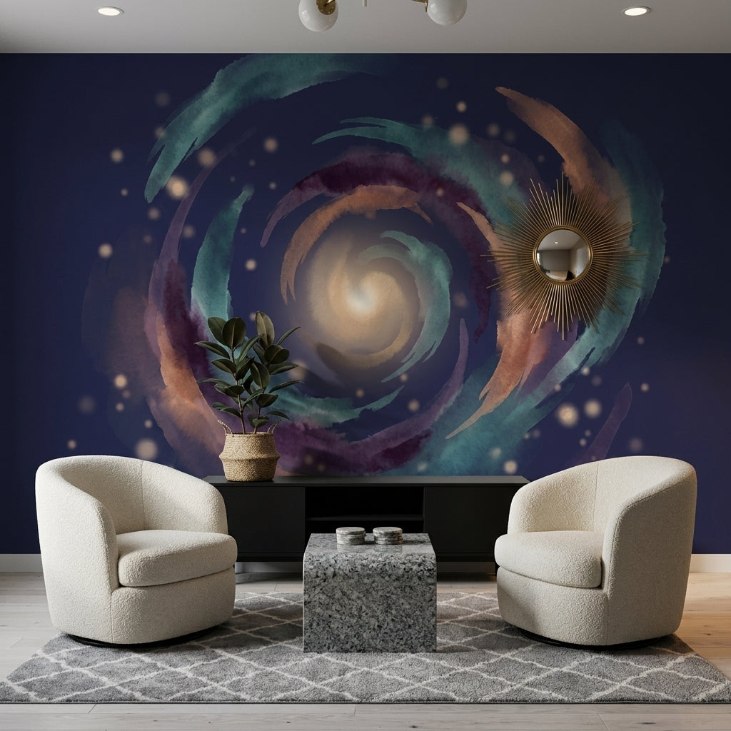 Soyut Galaksi Sarmalı Poster Duvar Kağıdı Lacivert Salon Duvarı
