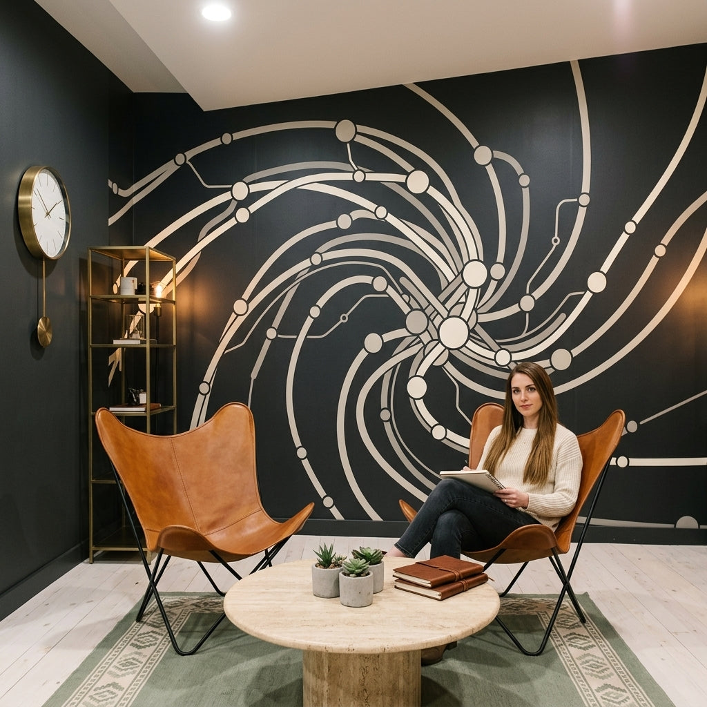 Soyut Çizgili Poster Duvar Kağıdı Siyah Krem Salon Dekoru