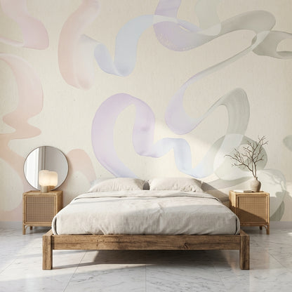 Pastel Soyut Şeritli Poster Duvar Kağıdı Krem Salon Duvarı