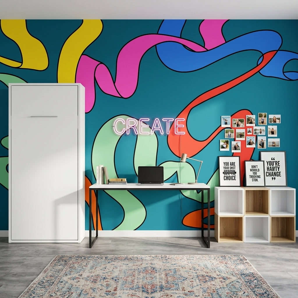 Renkli Soyut Şeritli Poster Duvar Kağıdı Modern Çocuk Odası