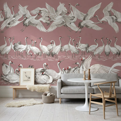 Turna Kuşları Poster Duvar Kağıdı Pembe Zemin Salon