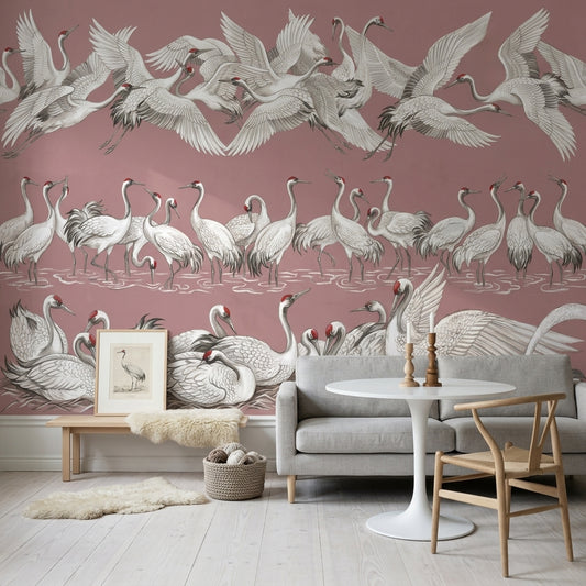 Turna Kuşları Poster Duvar Kağıdı Pembe Zemin Salon