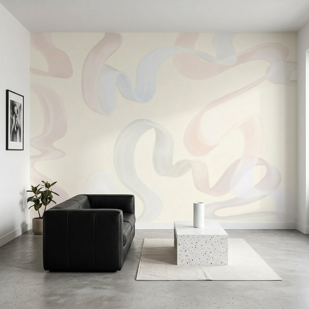 Pastel Soyut Dalgalı Poster Duvar Kağıdı Krem Salon Duvarı