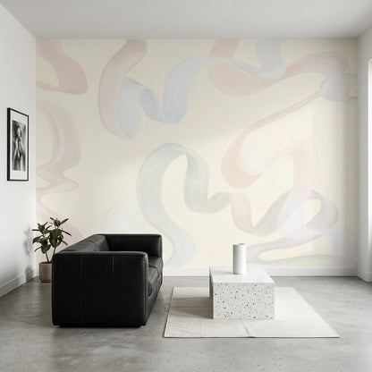 Pastel Soyut Dalgalı Poster Duvar Kağıdı Krem Salon Duvarı