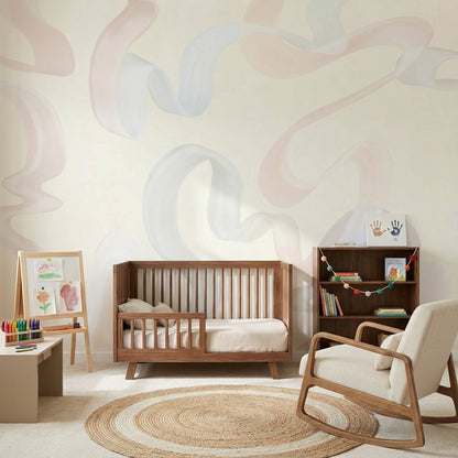 Pastel Soyut Dalgalı Poster Duvar Kağıdı Krem Salon Duvarı