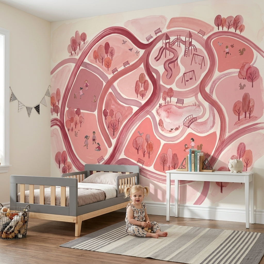 Park Oyun Alanı Poster Duvar Kağıdı Pembe Çocuk Odası