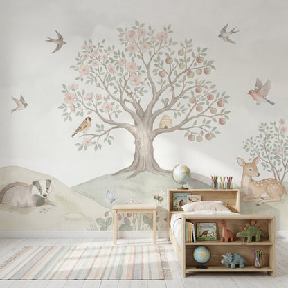 Orman Hayvanlı Poster Duvar Kağıdı Pastel Çocuk Odası