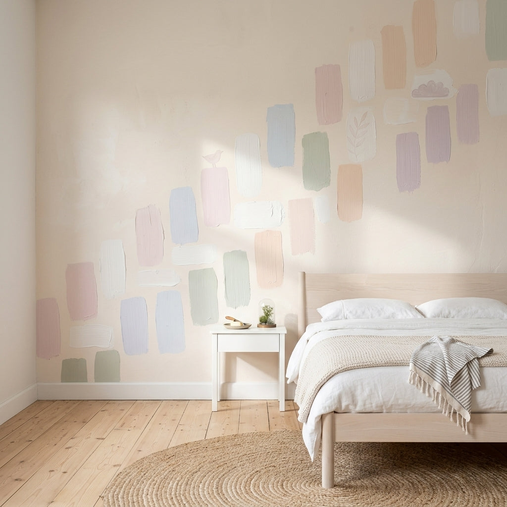 Pastel Fırça Darbeli Poster Duvar Kağıdı Çocuk Odası Desenli