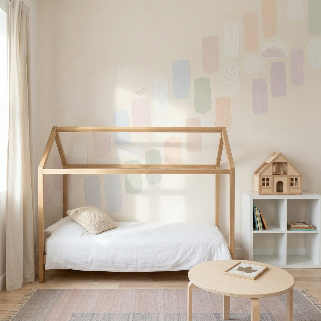 Pastel Fırça Darbeli Poster Duvar Kağıdı Çocuk Odası Desenli