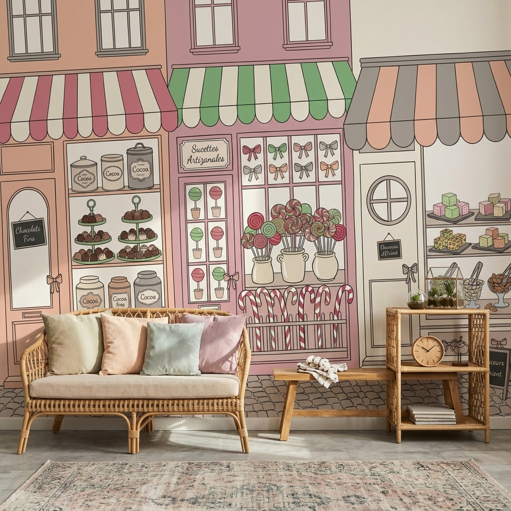Pastel Şekerci Dükkanı Poster Duvar Kağıdı Renkli Vitrin Desenli