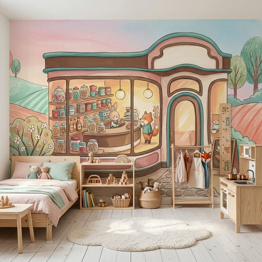 Sevimli Kafe İllüstrasyonlu Poster Duvar Kağıdı Pastel Çocuk Odası