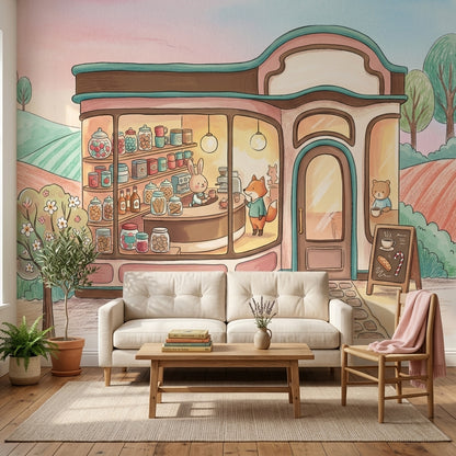 Sevimli Kafe İllüstrasyonlu Poster Duvar Kağıdı Pastel Çocuk Odası