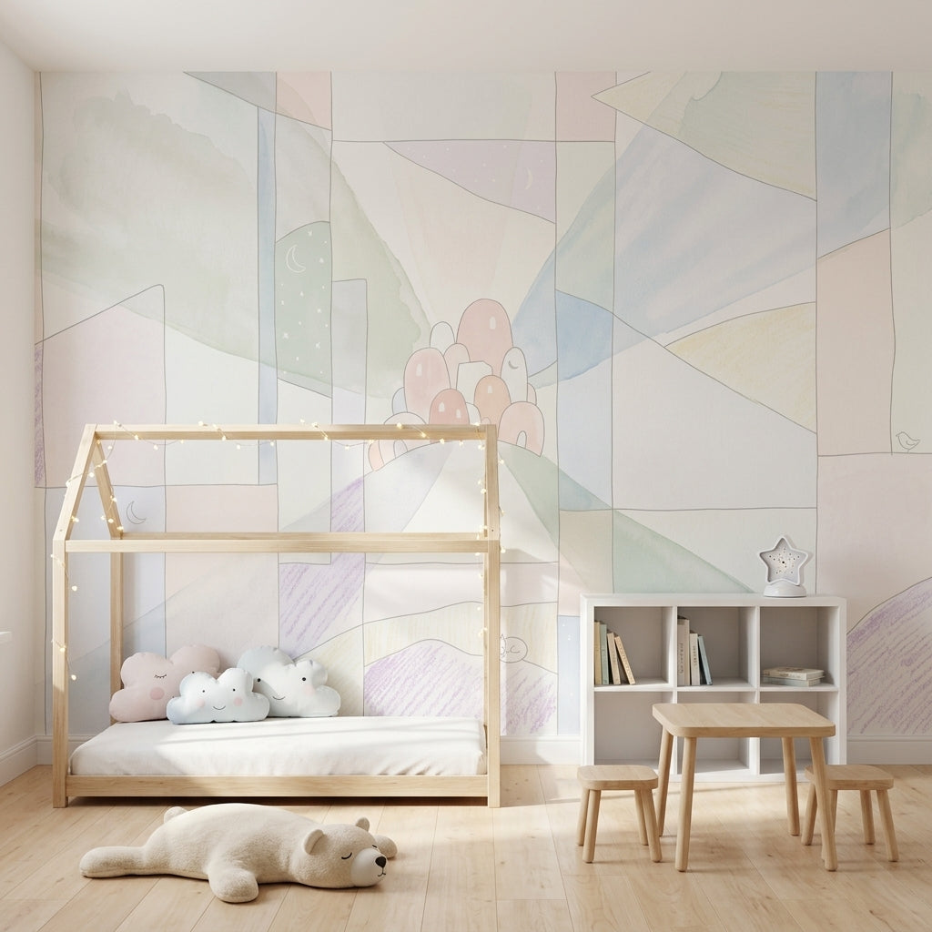Pastel Tepeli Köy Poster Duvar Kağıdı Çocuk Odası