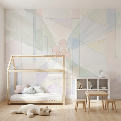 Pastel Tepeli Köy Poster Duvar Kağıdı Çocuk Odası