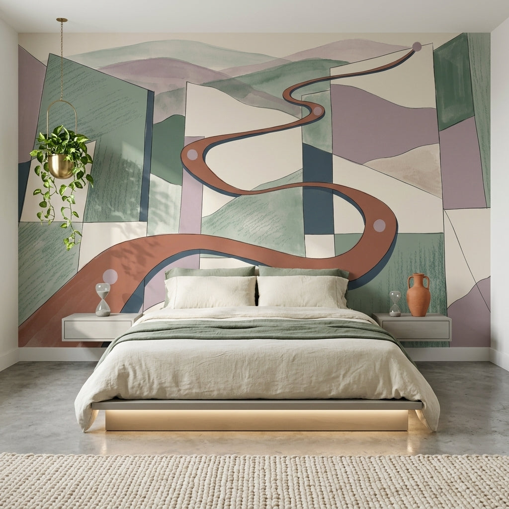 Soyut Geometrik Poster Duvar Kağıdı Pastel Yeşil Salon Duvarı