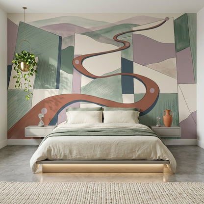 Soyut Geometrik Poster Duvar Kağıdı Pastel Yeşil Salon Duvarı