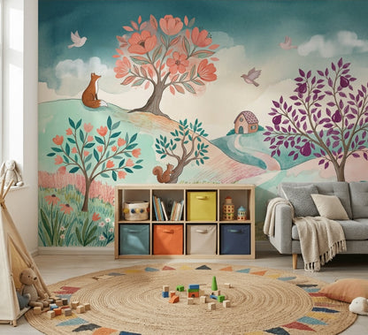 Masalsı Orman Poster Duvar Kağıdı Çocuk Odası Pastel