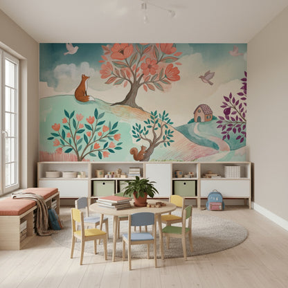 Masalsı Orman Poster Duvar Kağıdı Çocuk Odası Pastel