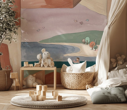 Suluboya Manzara Poster Duvar Kağıdı Pastel Çocuk Odası Duvarı