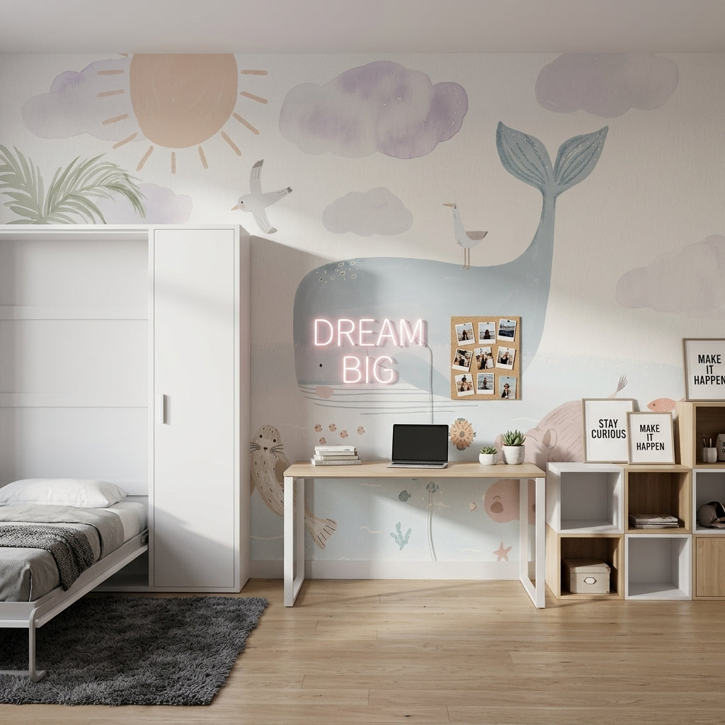 Balina ve Hayvanlı Poster Duvar Kağıdı Pastel Bebek Odası
