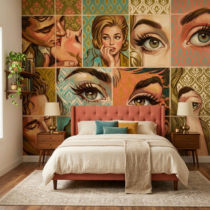 Pop Art Portreli Poster Duvar Kağıdı Renkli Retro Salon Dekoru
