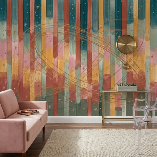 Renkli Soyut Çizgili Poster Duvar Kağıdı Modern Salon Duvarı