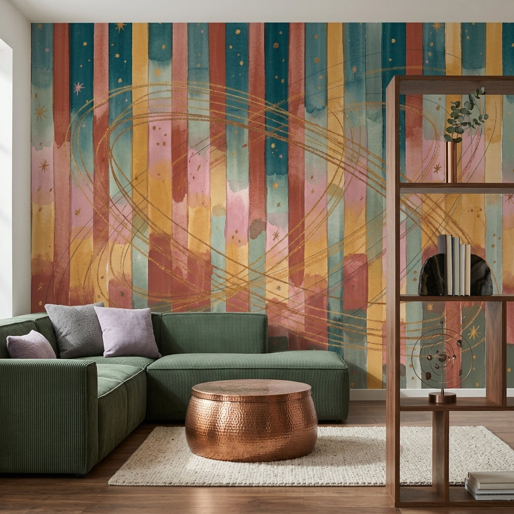 Renkli Soyut Çizgili Poster Duvar Kağıdı Modern Salon Duvarı