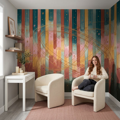 Renkli Soyut Çizgili Poster Duvar Kağıdı Modern Salon Duvarı
