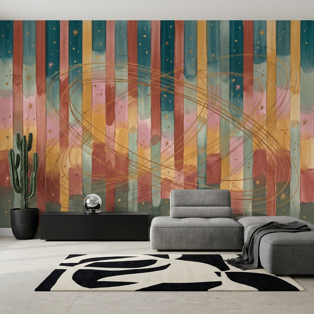 Renkli Soyut Çizgili Poster Duvar Kağıdı Modern Salon Duvarı