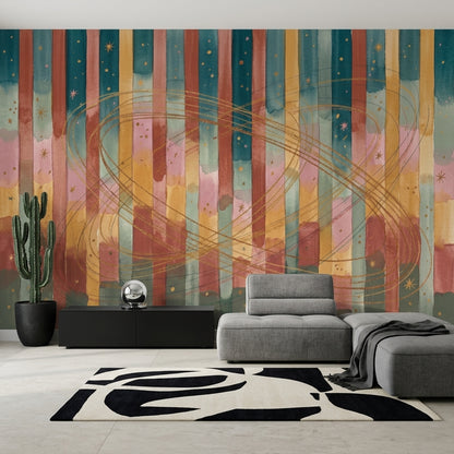 Renkli Soyut Çizgili Poster Duvar Kağıdı Modern Salon Duvarı