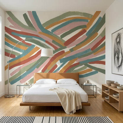 Renkli Fırça Darbeli Poster Duvar Kağıdı Modern Salon