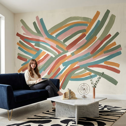 Renkli Fırça Darbeli Poster Duvar Kağıdı Modern Salon