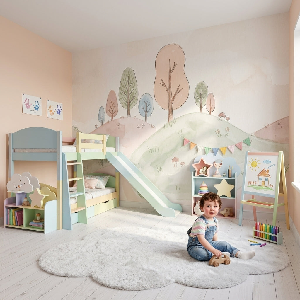 Pastel Ağaçlı Tepeler Poster Duvar Kağıdı Çocuk Odası