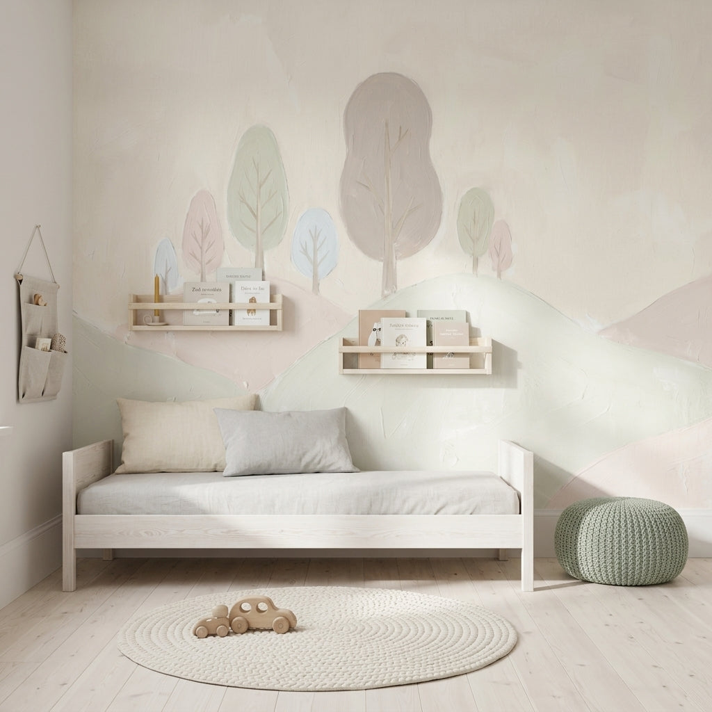 Pastel Orman Manzaralı Poster Duvar Kağıdı Açık Renk Yatak Odası