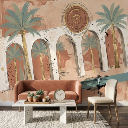 Palmiye ve Kemerli Mimari Poster Duvar Kağıdı Bohem Salon