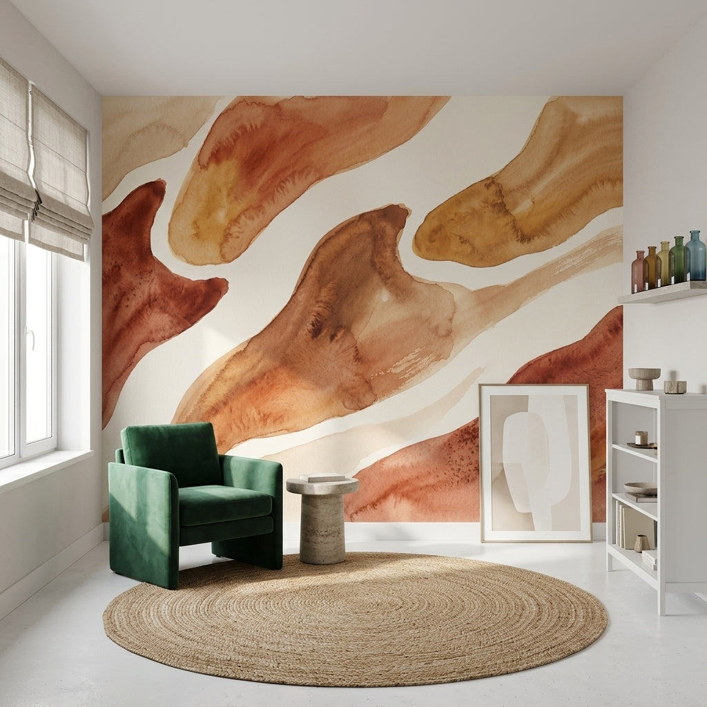 Soyut Sulu Boya Poster Duvar Kağıdı Toprak Tonlu Salon
