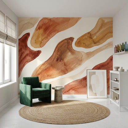 Soyut Sulu Boya Poster Duvar Kağıdı Toprak Tonlu Salon