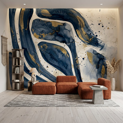 Lacivert Altın Soyut Poster Duvar Kağıdı Modern Salon