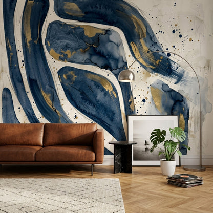 Lacivert Altın Soyut Poster Duvar Kağıdı Modern Salon