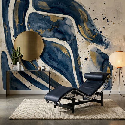 Lacivert Altın Soyut Poster Duvar Kağıdı Modern Salon
