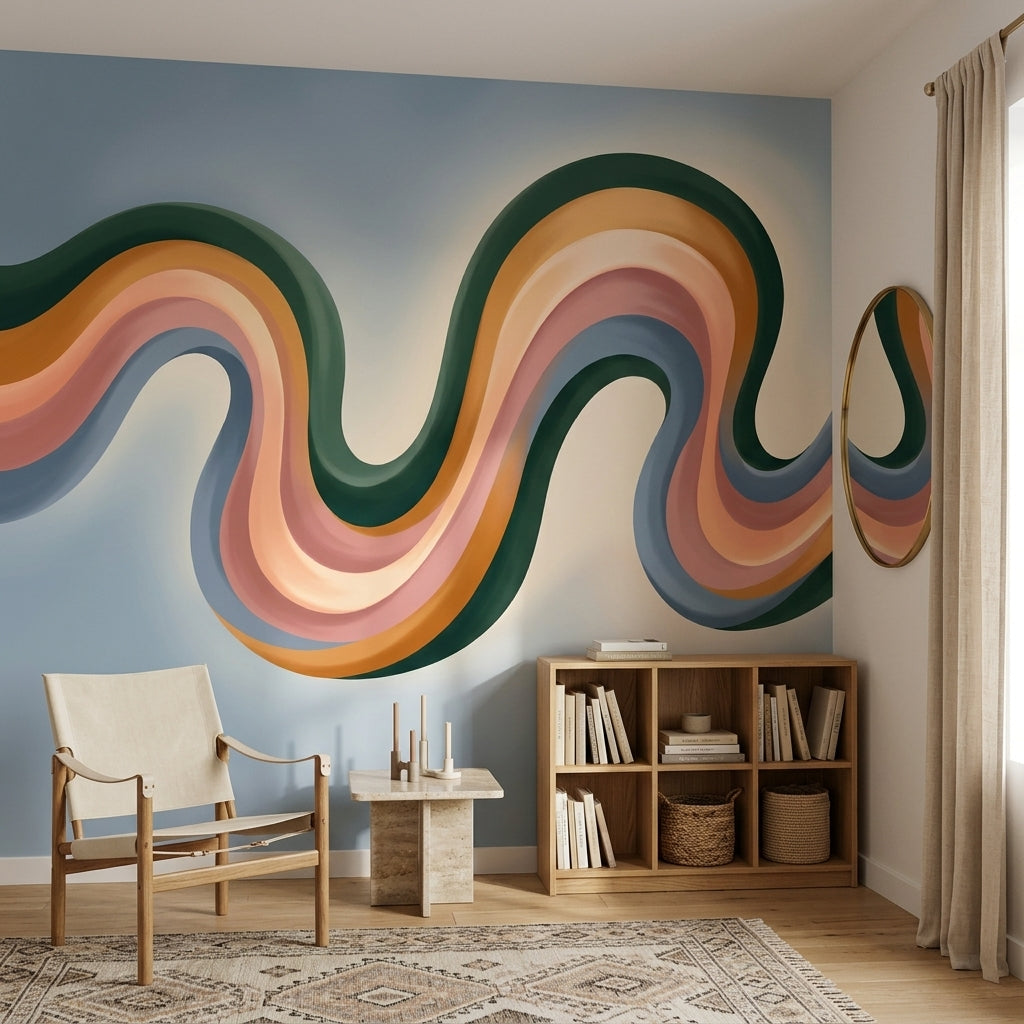 Renkli Dalga Desenli Poster Duvar Kağıdı Modern Salon Dekoru