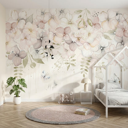 Pastel Çiçekli Poster Duvar Kağıdı Pudra Tonlu Çocuk Odası