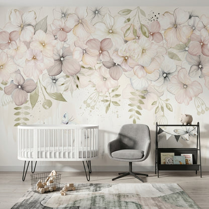 Pastel Çiçekli Poster Duvar Kağıdı Pudra Tonlu Çocuk Odası