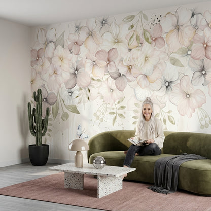 Pastel Çiçekli Poster Duvar Kağıdı Pudra Tonlu Çocuk Odası