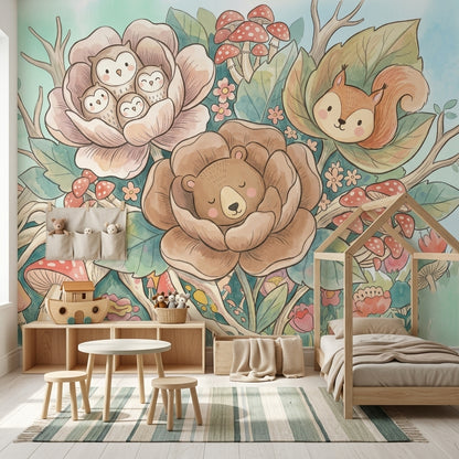 Orman Hayvanlı Poster Duvar Kağıdı Pastel Çocuk Odası