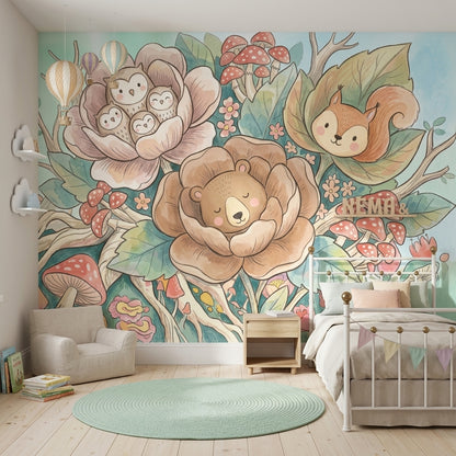 Orman Hayvanlı Poster Duvar Kağıdı Pastel Çocuk Odası