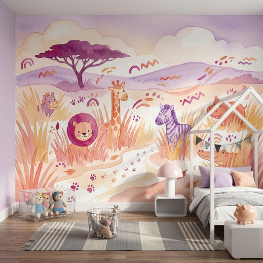 Safari Hayvanlı Poster Duvar Kağıdı Pastel Çocuk Odası