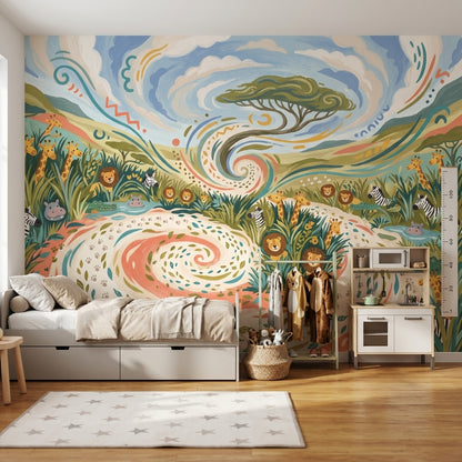 Safari Hayvanlı Poster Duvar Kağıdı Pastel Çocuk Odası Duvarı