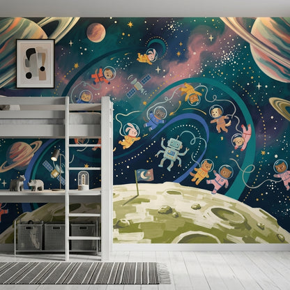 Uzay Astronotlu Poster Duvar Kağıdı Lacivert Yıldızlı Çocuk Odası