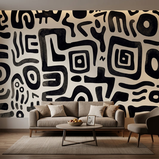 Siyah Beyaz Soyut Desenli Poster Duvar Kağıdı Modern Salon